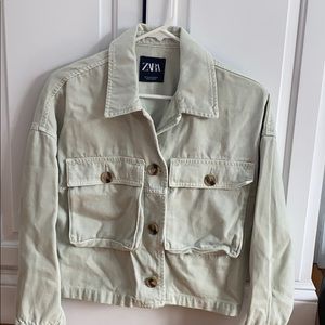 Pastel green cropped Zara coat